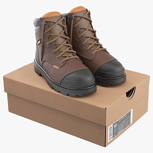 Work Boots With Cardboard Box 3D model