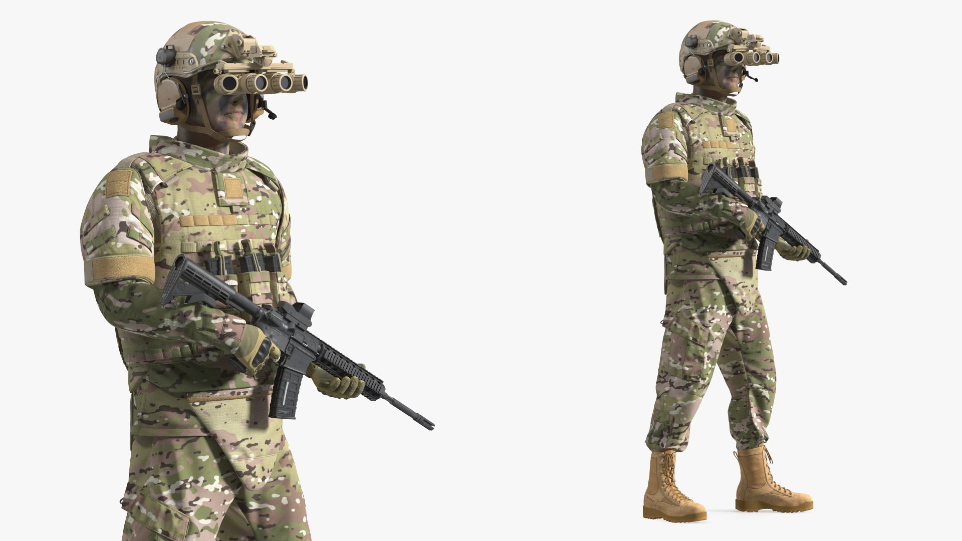 Soldier in Night Vision Goggles Green Camo Standing 3D model preview