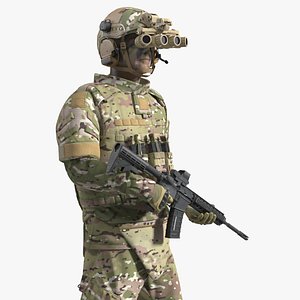 Soldier in Night Vision Goggles Green Camo Standing 3D model