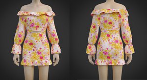 floral OffShoulder Ruffle blouse MiniSkirt Dress- 2 Piece Summer Outfit