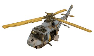 Rusty old helicopter in wreckage 3D