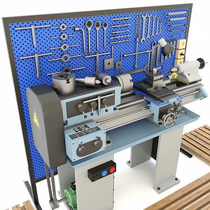 3D Lathe machine workbench workshop Industrial garage tools model