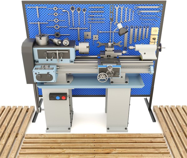 3D Lathe machine workbench workshop Industrial garage tools model ...