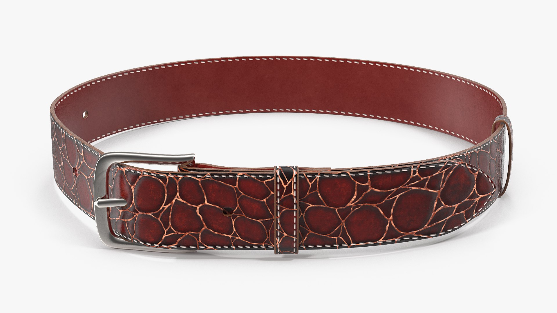 Crocodile Leather Belt Red 3D model preview