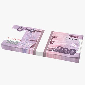 North Korea 200 Won Banknotes Pack 3D model