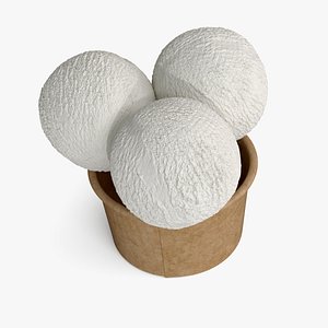 3D Ice Cream Vanilla Balls in Cardboard Cup