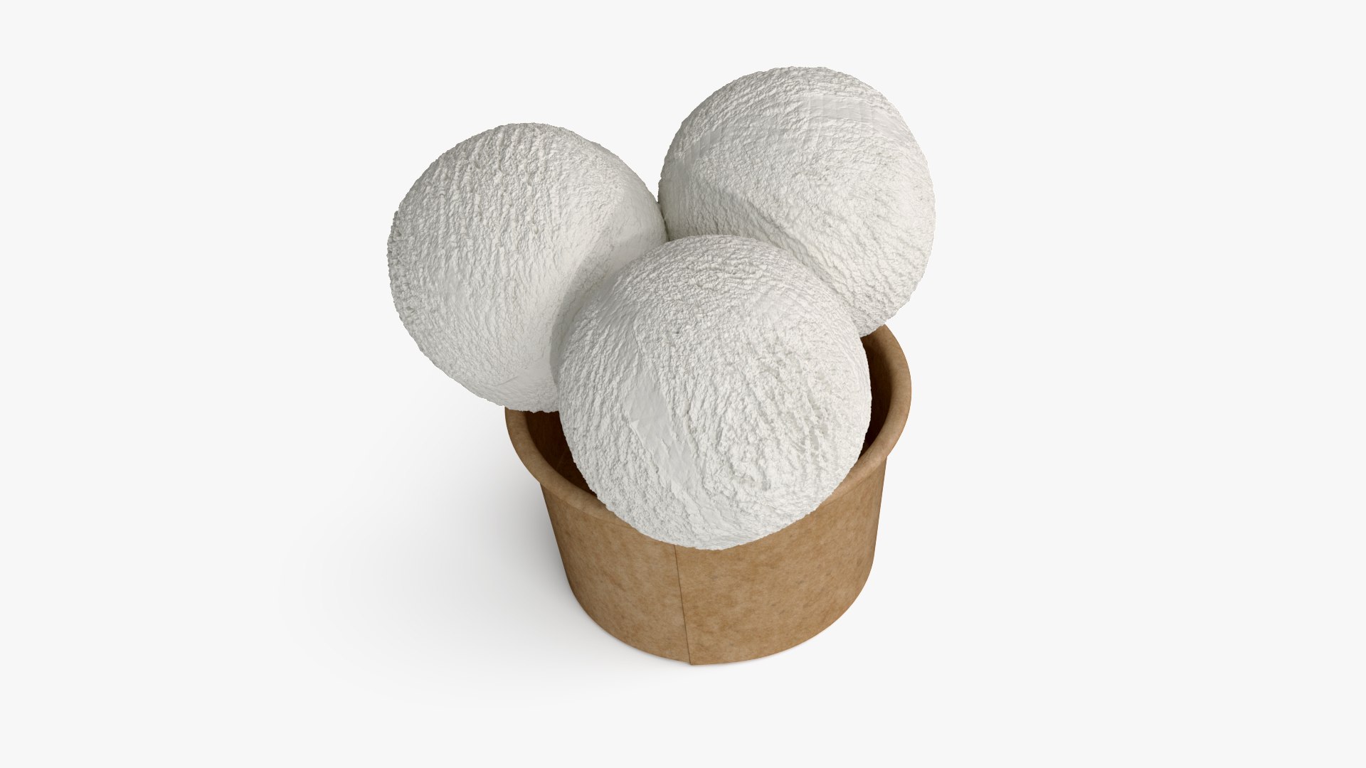 Ice Cream Vanilla Balls in Cardboard Cup 3D model preview