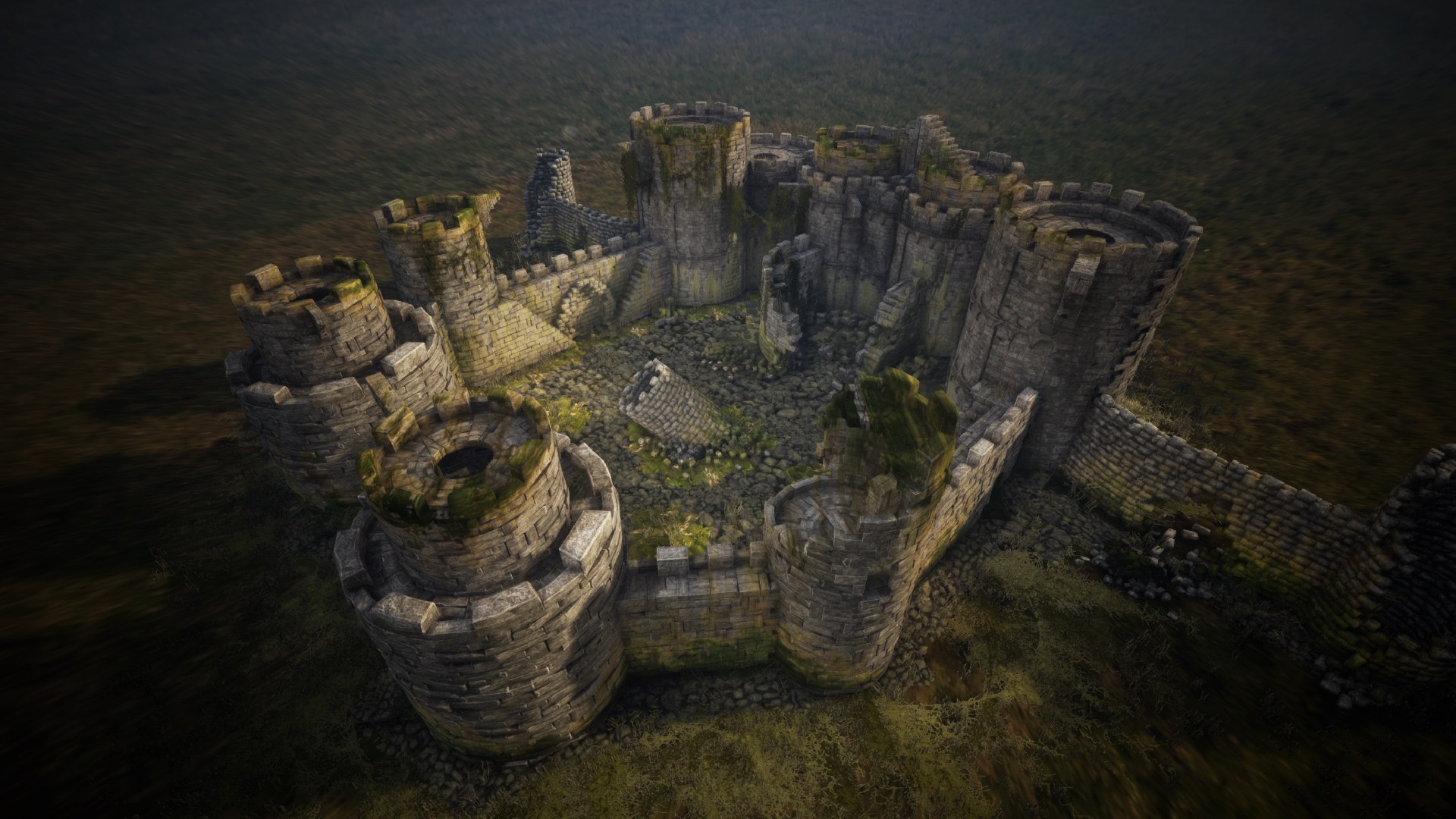 3D Overgrown Medieval Castle Walls Towers 40 Assets Model - TurboSquid ...