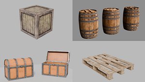3D model Low Poly Wooden Props Pack Game Ready