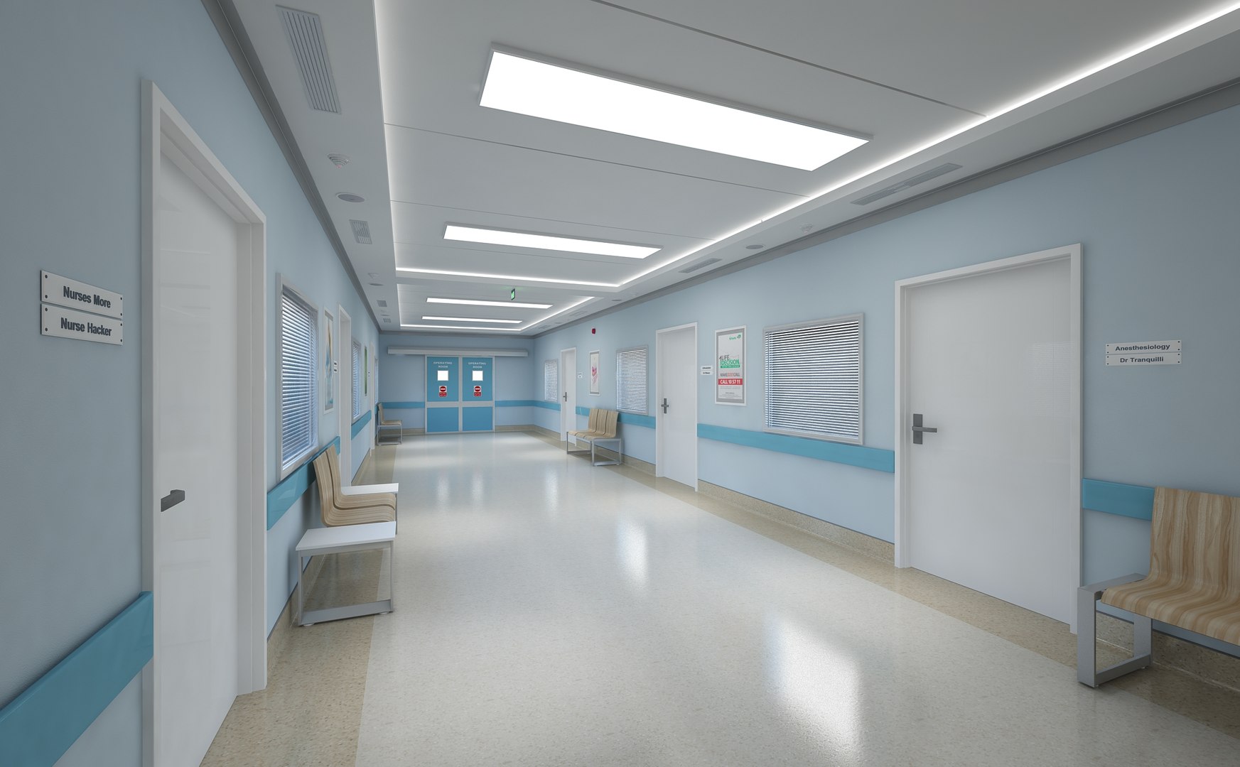 Hospital hallway corridor 3D model - TurboSquid 1383916