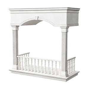 3D Classic Marble Balcony with Petite Marble Balusters and Square Columns 5 model