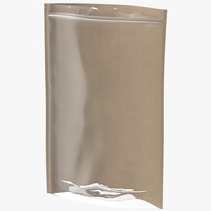 3D Zipper Kraft Paper Bag with Transparent Front 500 g Open Mockup