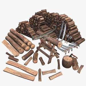 Large Set of Lumberjack and Firewood 3D model