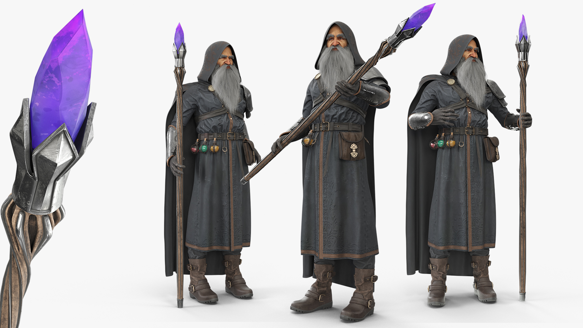 modelo 3d Mago encapuchado con bastón de cristal de pie - TurboSquid ...