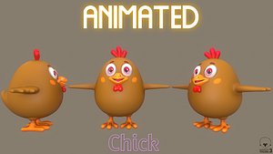 3D model Free Cute Animated Brown Chick low-poly 3D model