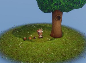 3D Cartoon Animated Squirrel 30 Animations with Props model