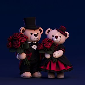 Red Dress Bear Couple Doll Toy 3D