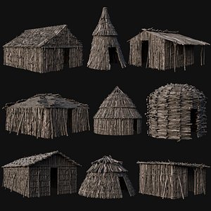 PRIMITIVE STICK HUTS SHELTER COTTAGE HOUSE PRIMAL COLLECTION AAA