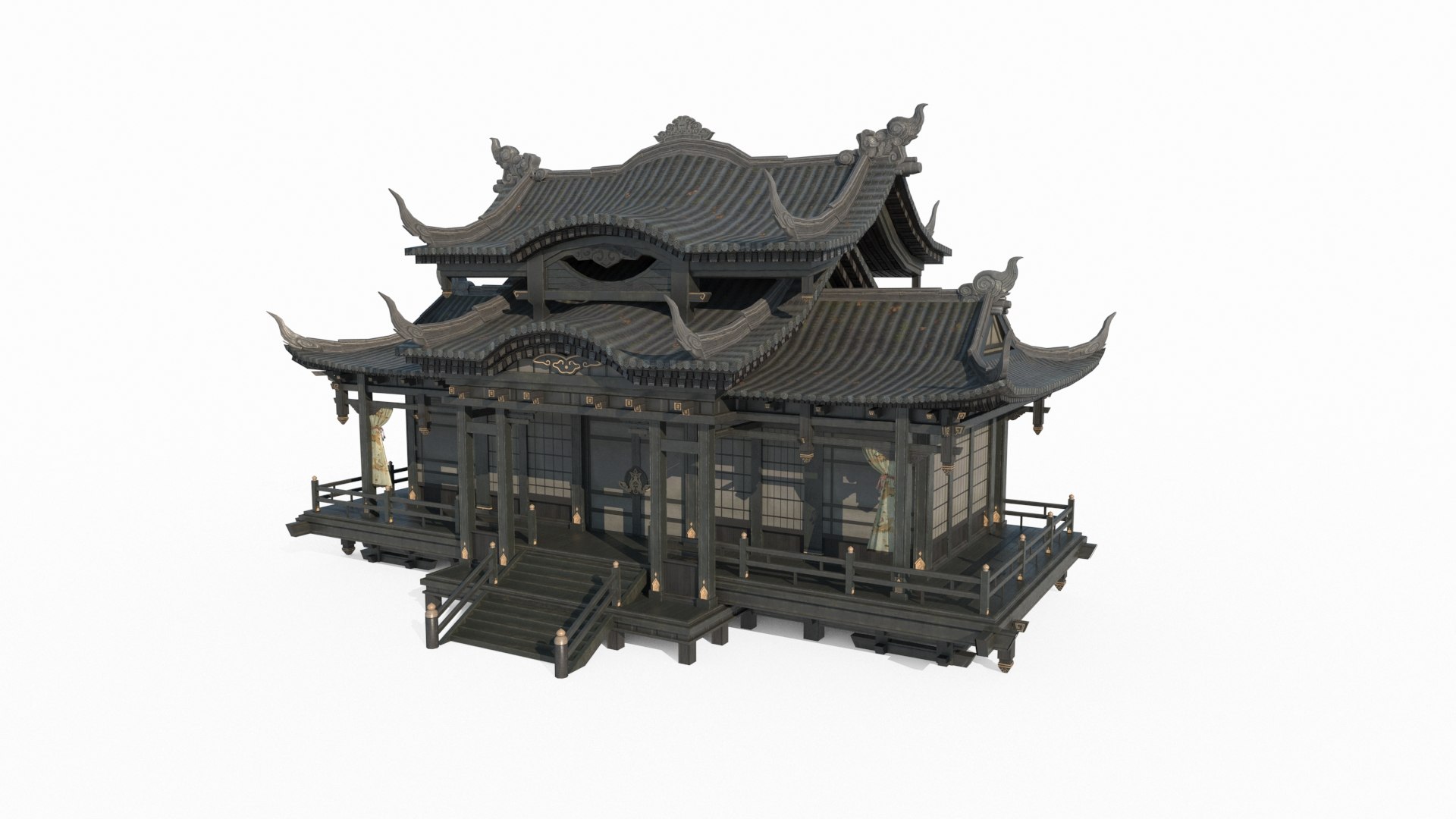 Luxury Wing Rooms In Ancient Asian Architecture 3D Model - TurboSquid ...
