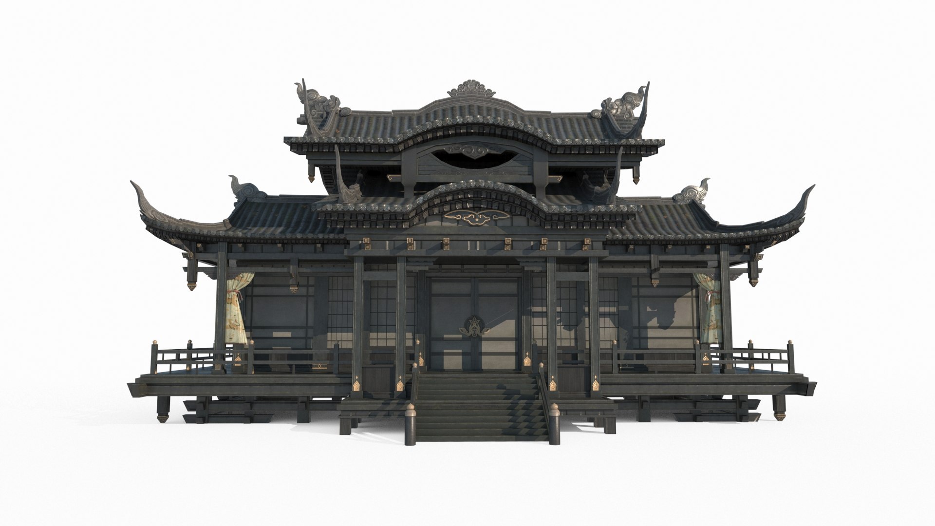 Luxury Wing Rooms In Ancient Asian Architecture 3D Model - TurboSquid ...