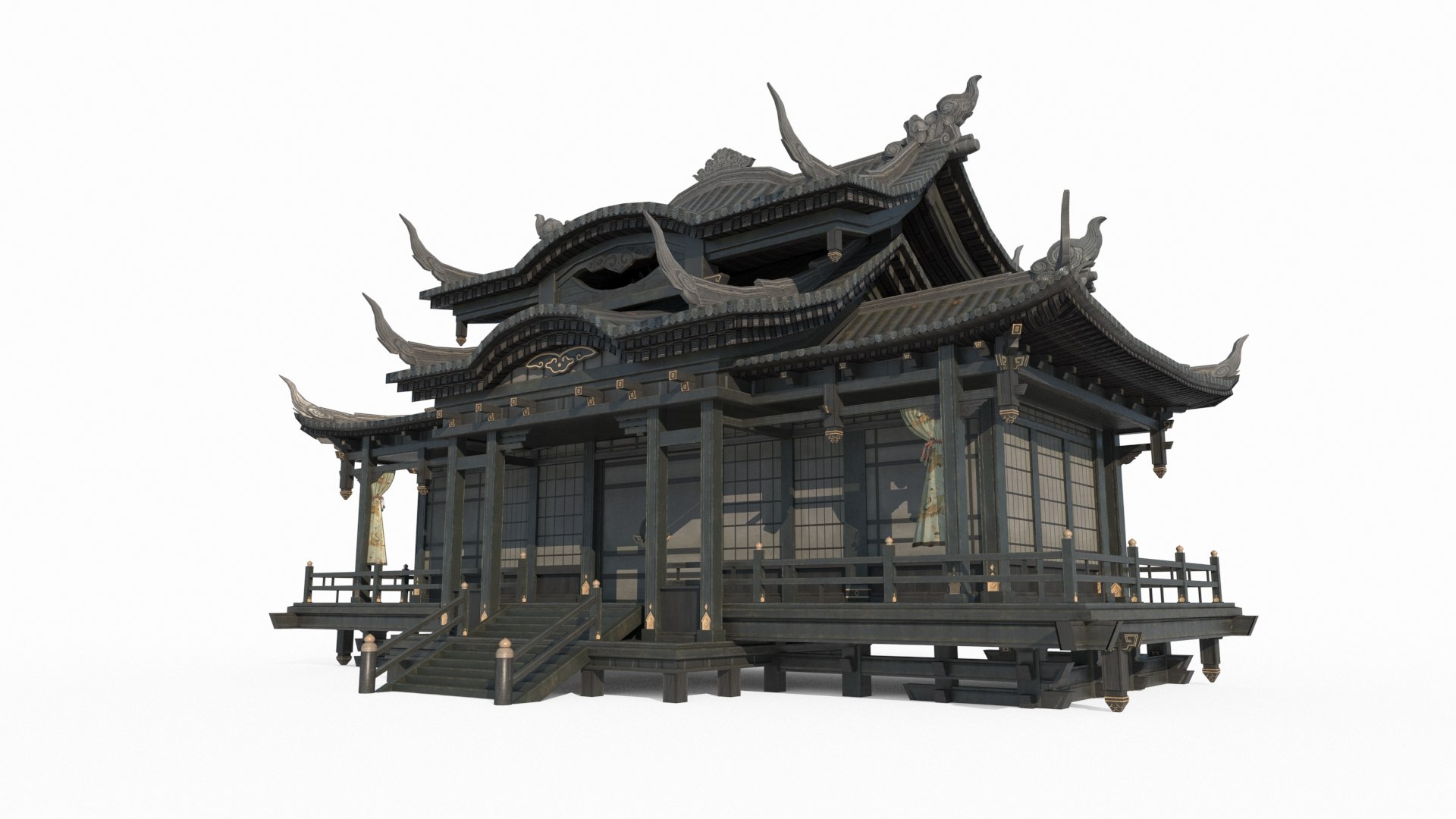 Luxury Wing Rooms In Ancient Asian Architecture 3D Model - TurboSquid ...