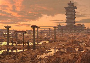 3D Fantasy Deserted Oriental Castle