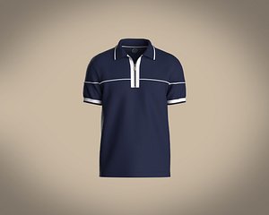 3D Mens polo with front quarter zipper and piping