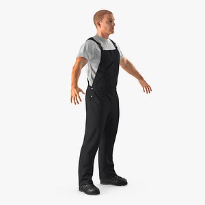 worker wearing black overalls 3d model