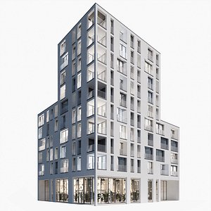 3D modern residential building night