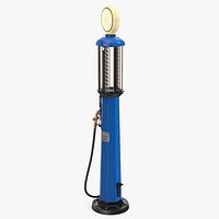 Vintage Blue Gas Station with Hand Crank Gas Pump Light On