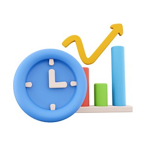 3d clock and color graphs pointing up icon 3D model