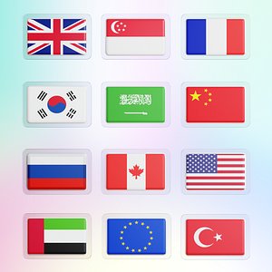 3D Country Flags Icon Pack from around the World model