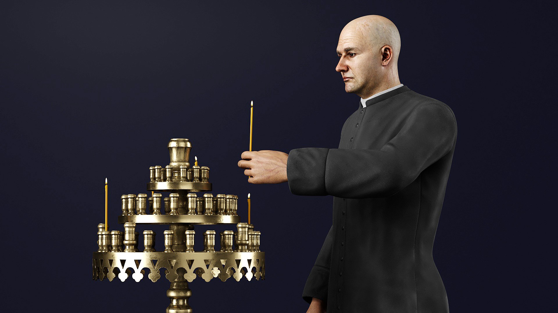 Priest With Church Candlestick Stand Model - TurboSquid 2319809
