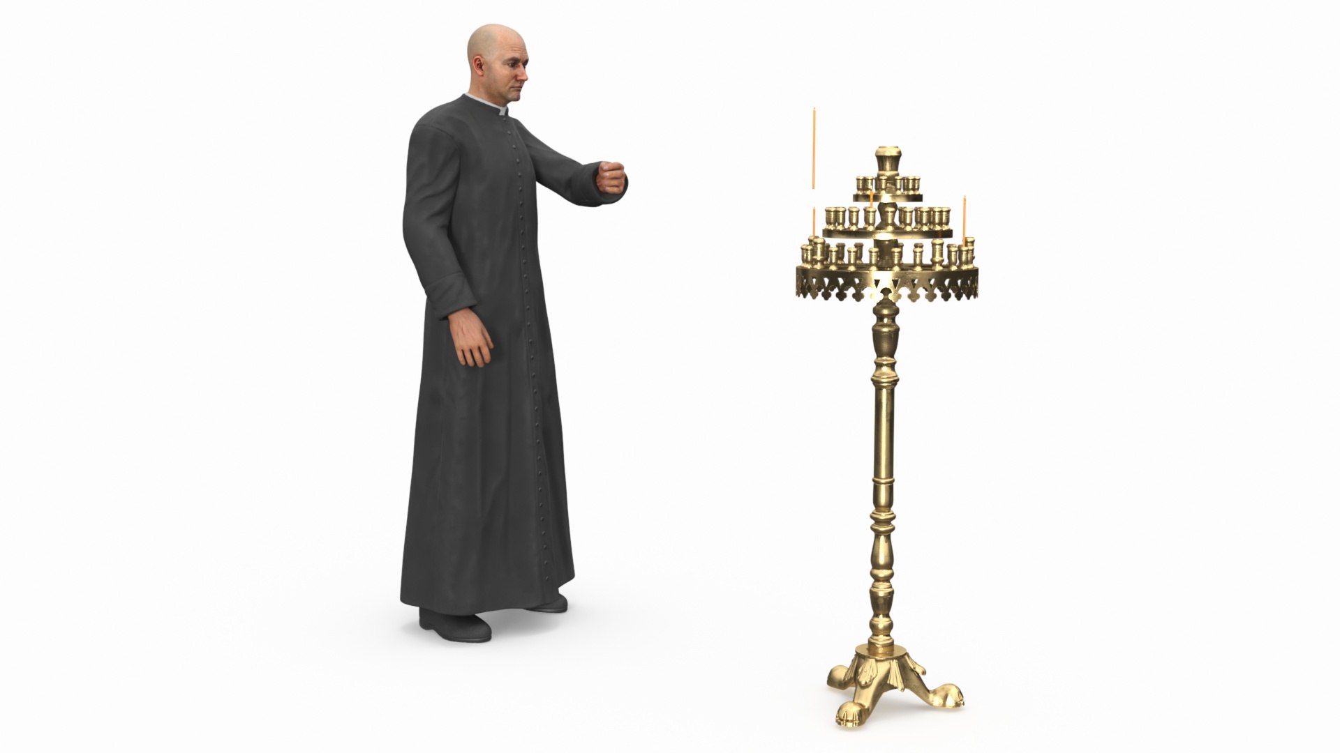 Priest With Church Candlestick Stand Model - TurboSquid 2319809