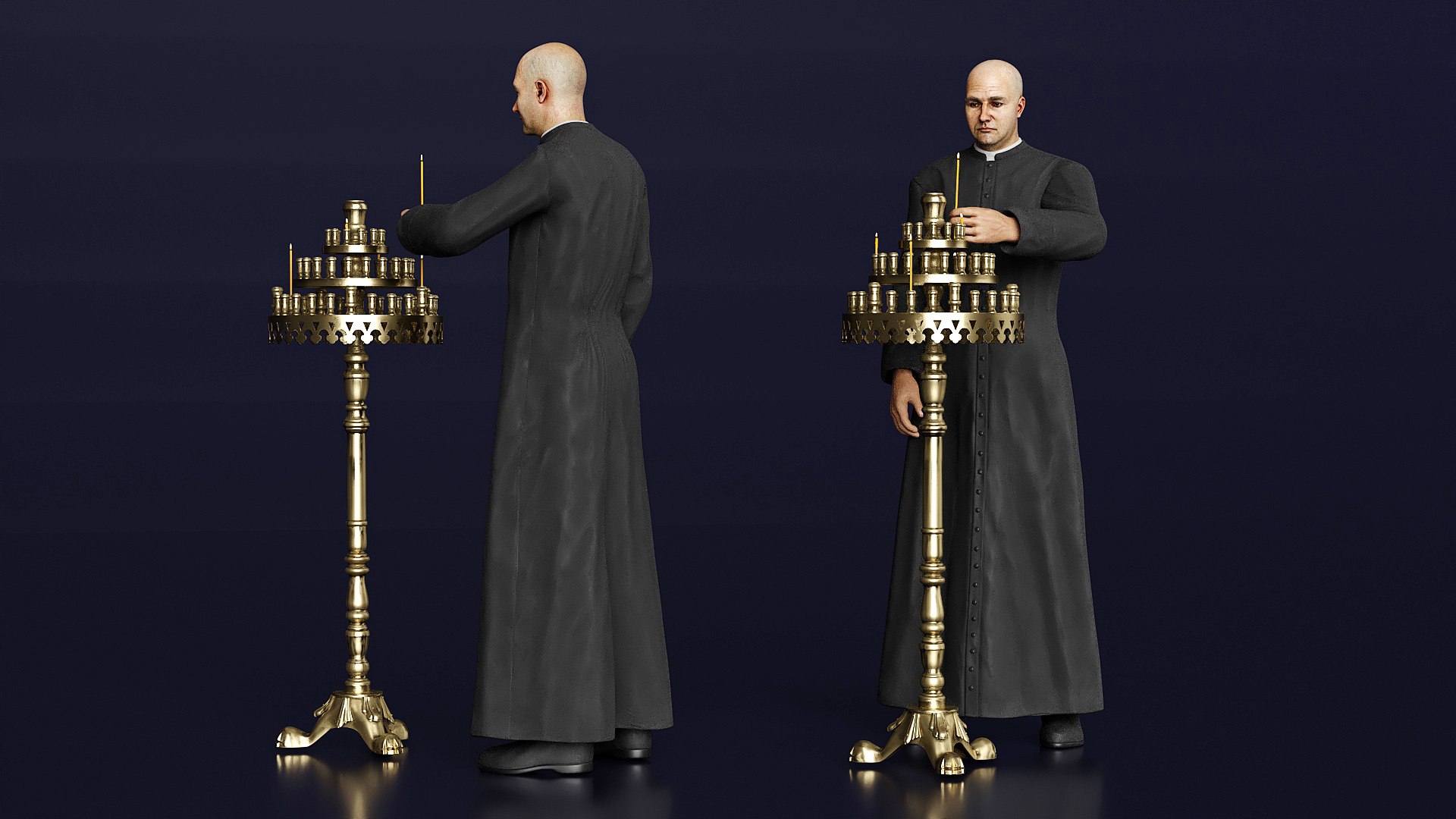 Priest With Church Candlestick Stand Model - TurboSquid 2319809