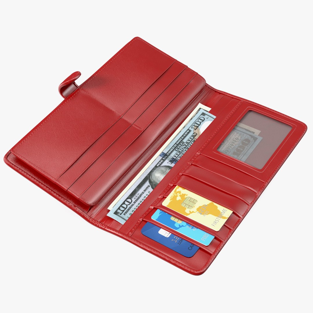 Women Long Wallet with Credit Card and Dollar 3D model preview