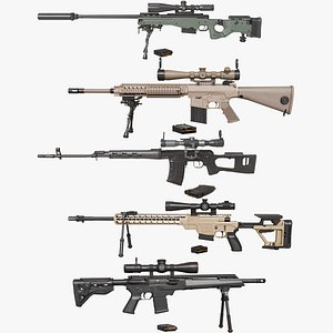 Sniper Rifles 5 Generic Collection All PBR Unity UE Textures