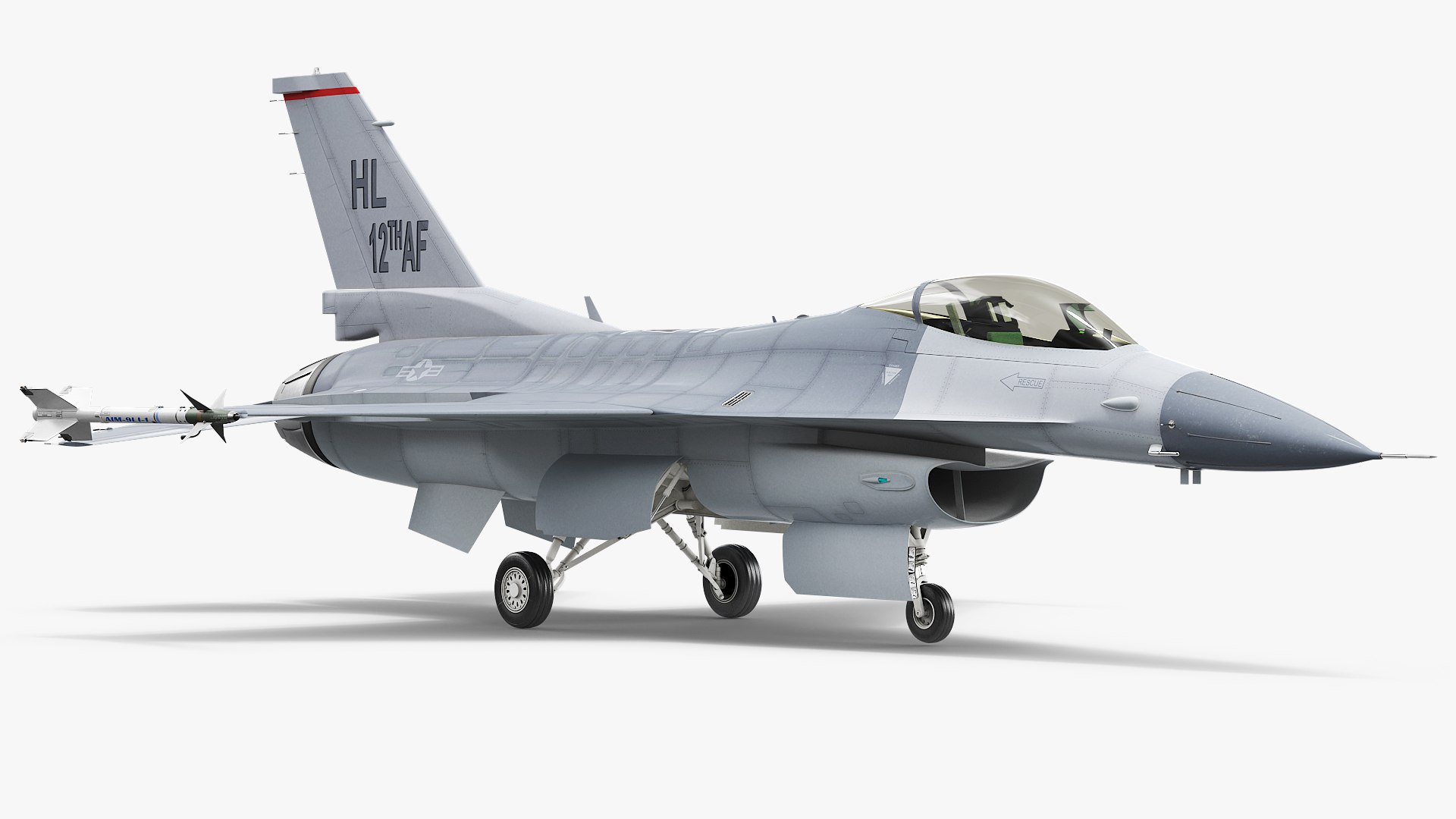 F-16 Falcon Jet with AIM9 Sidewinder Missiles 3D model preview