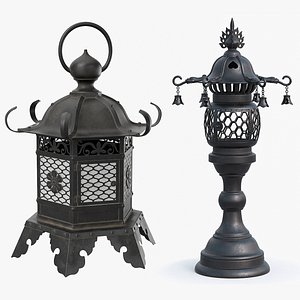 3D Temple Lanterns Set model