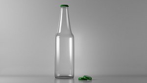 Beer Glass Bottle with Bottle Cap 3D model