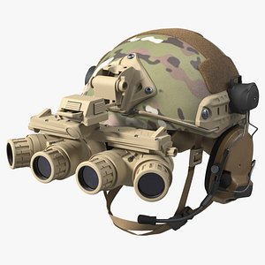 3D model Helmet with Night Vision Goggles Green Camo Fur