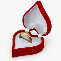 Gold Band Wedding Ring In Heart Shaped Box V03
