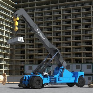 Reach Stacker Nielsen NCN 180TH Loads Concrete Barriers Rigged for Cinema 4D