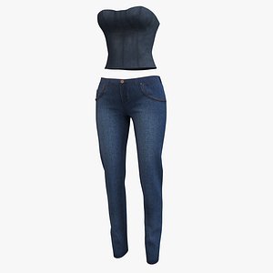 corset pants denim 002 3D model