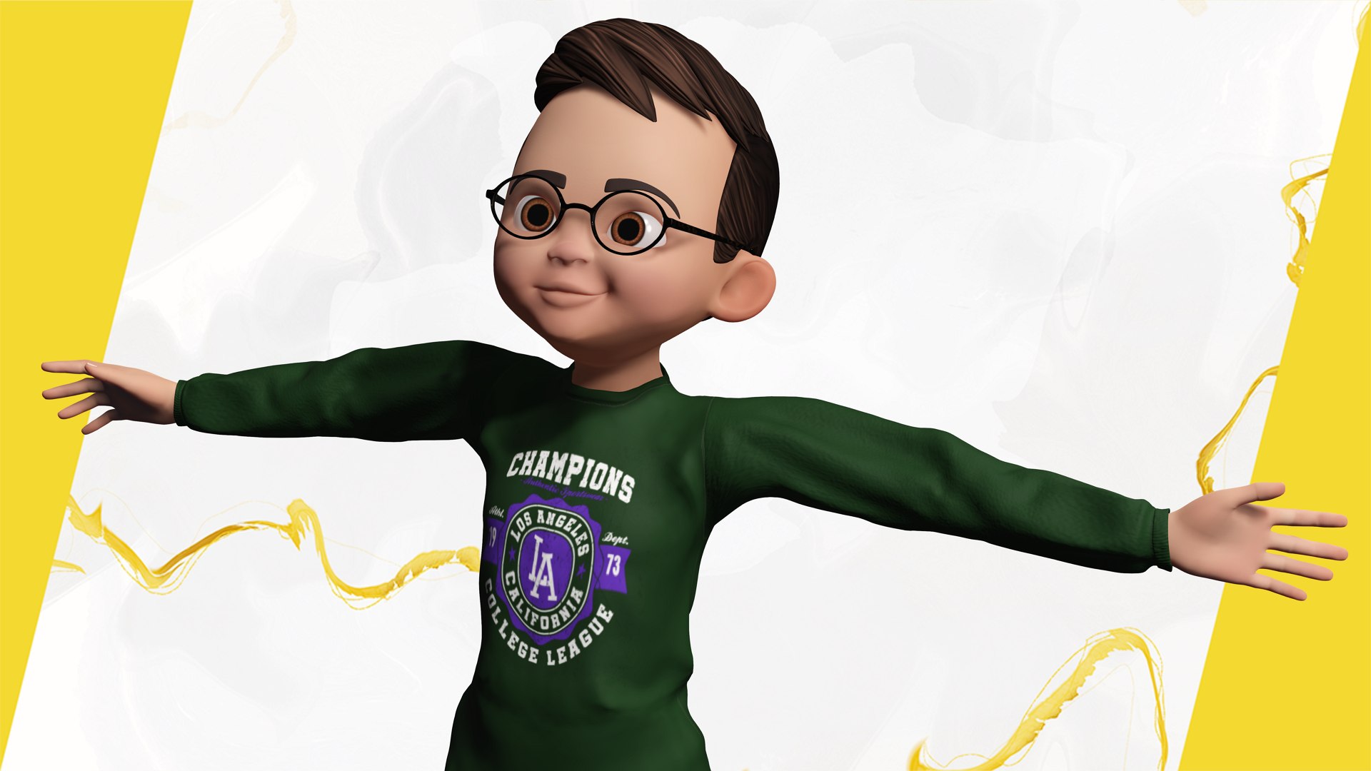 3D Smart Stylized Boy Character With Glasses Rigged And Ready Model ...