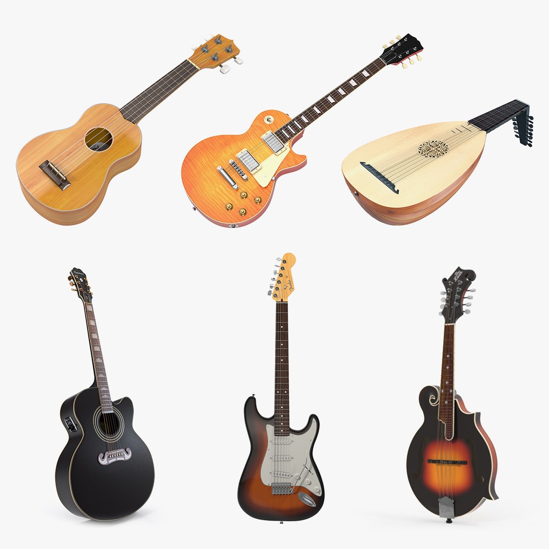 Stringed Instruments 3D Models Collection 3D model for industrial visualization, technical presentation, simulation, product rendering, and animation