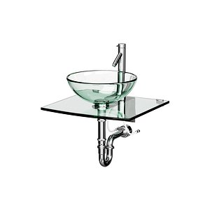 3D Unique Tempered Glass Wall Mount Vessel Sink