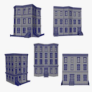 NYC Brownstone Facade Kit - 5 Modular Building Fronts (UV Unwrapped)