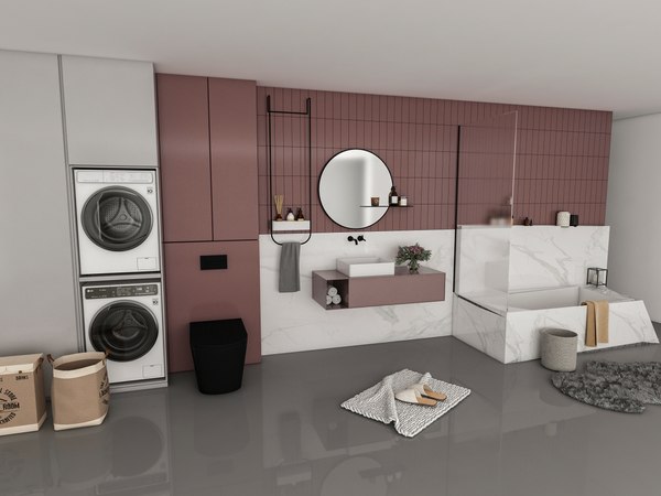 3D model Bathroom Set - Modern Design - Pink - Collection
