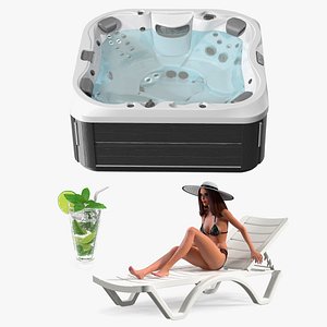 Woman in Bikini with Jacuzzi Collection 3D model